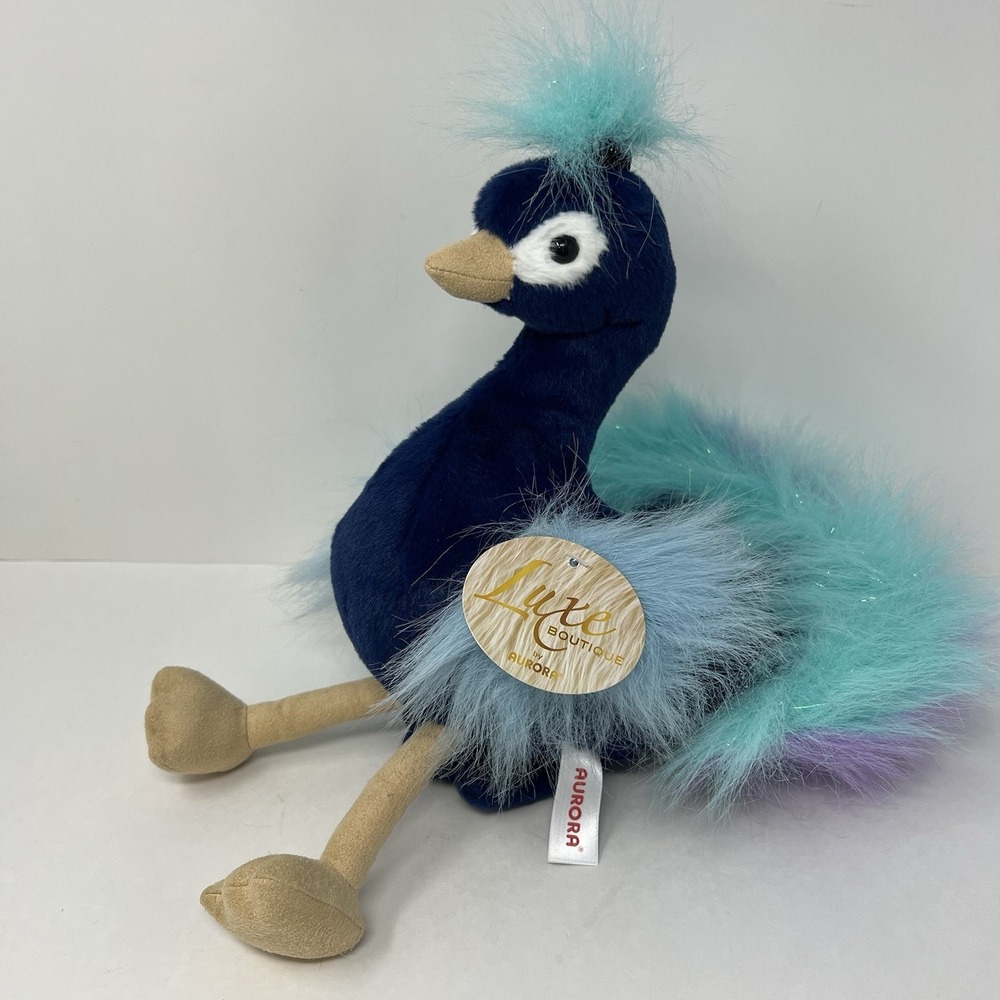 Aurora World Blue Peacock Bird Plush Soft 12" Stuffed Animal Luxe Boutique
